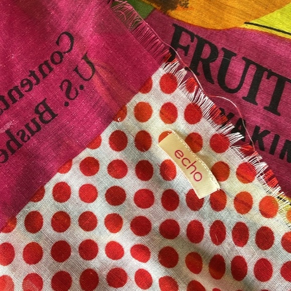 Echo Vintage Farm Orchard Produce Pear Bushel Pink Raw Edge Square Scarf - Picture 6 of 13